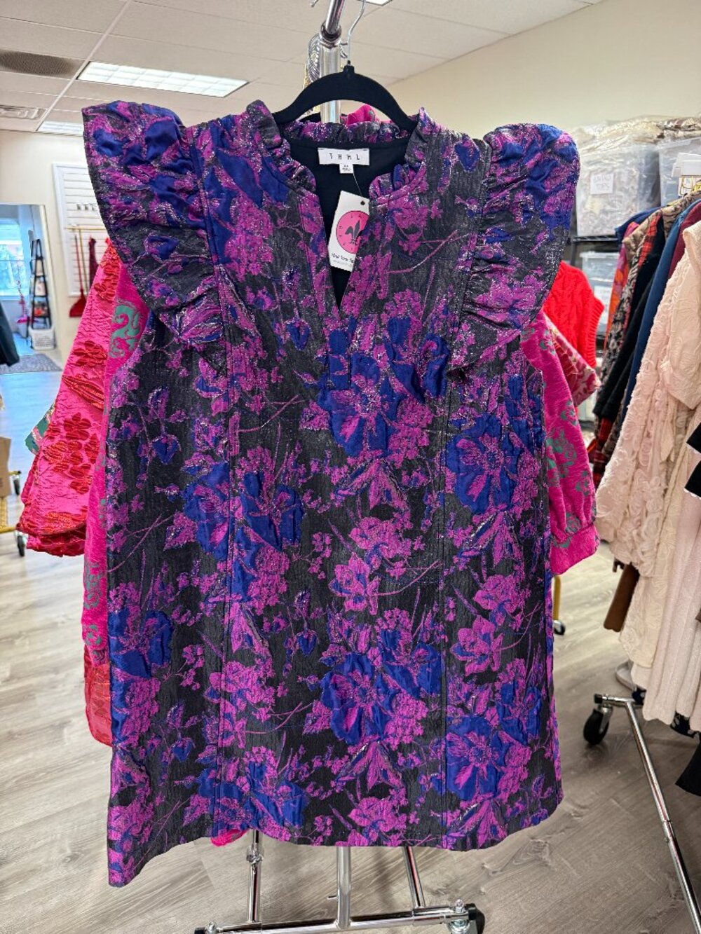 Chandler Flower Print Dress by THML, Magenta/Blue